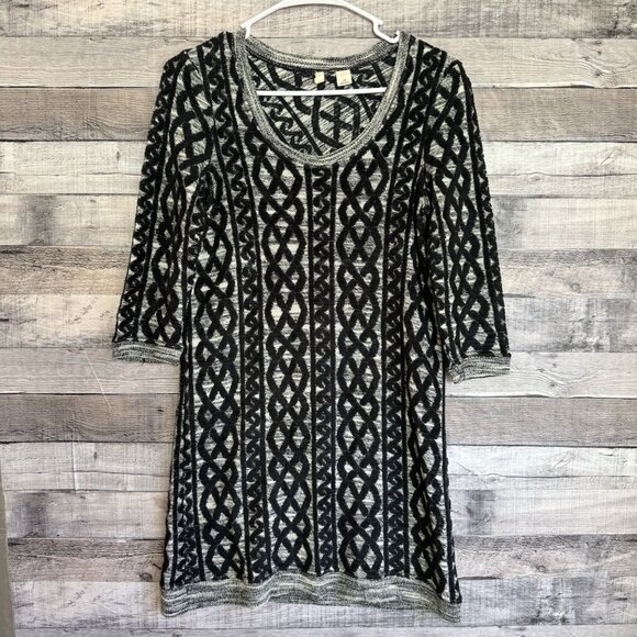 Anthropologie Moth Sweater Dress XSP Black Gray Shaker Knit Long Sleeve Tunic - Picture 1 of 9